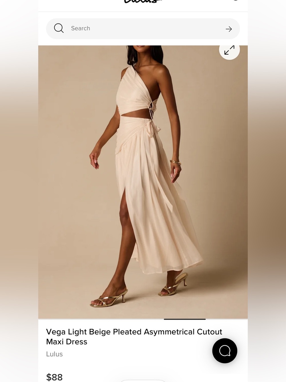 Lulu's One-Shoulder Light Beige Cutout Maxi Dress